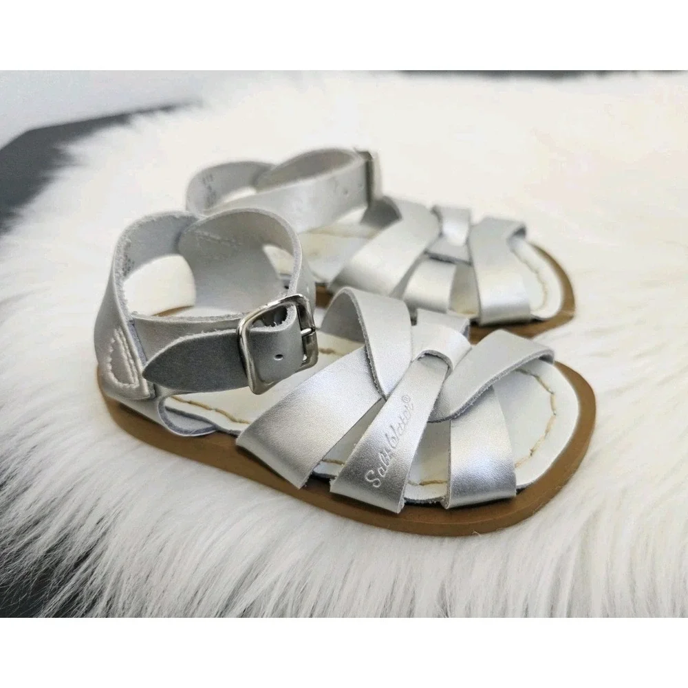 Salt Water Sandals Original Silver Leather Toddler Size 5 Buckle